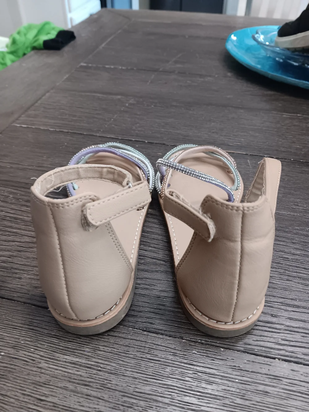 Girls Sz 13 Mix No. 6 Nude-Tan Ankle Strap Sandals with Multicolor Beaded Straps